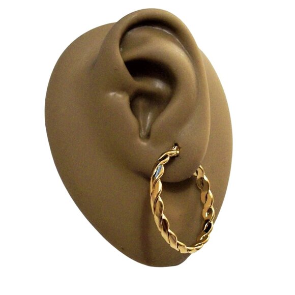 1 1/8 Inch 31mm Hoop Gold Tone Pierced Post Earrings - Picture 1 of 5